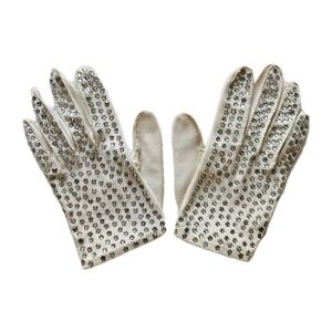 Vtg Ivory Rhinestone Studded Chic Wedding Party Formal Dress Gloves XS/S